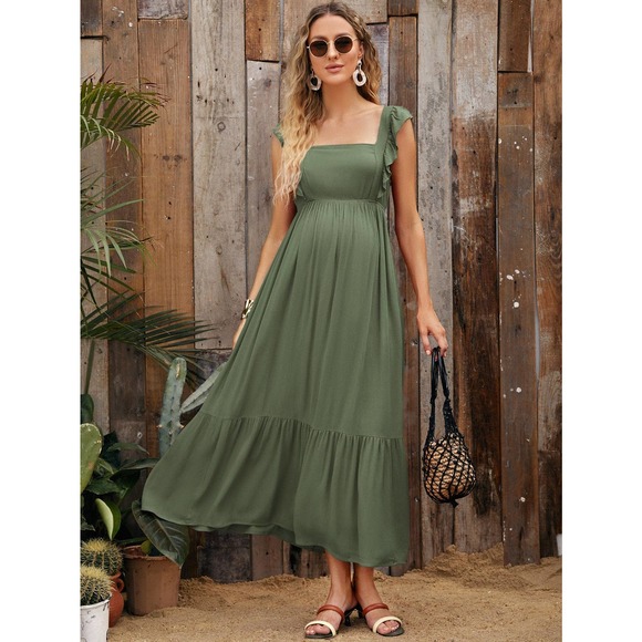 Maternity Tie Backless Ruffle Trim Dress - Picture 5 of 11